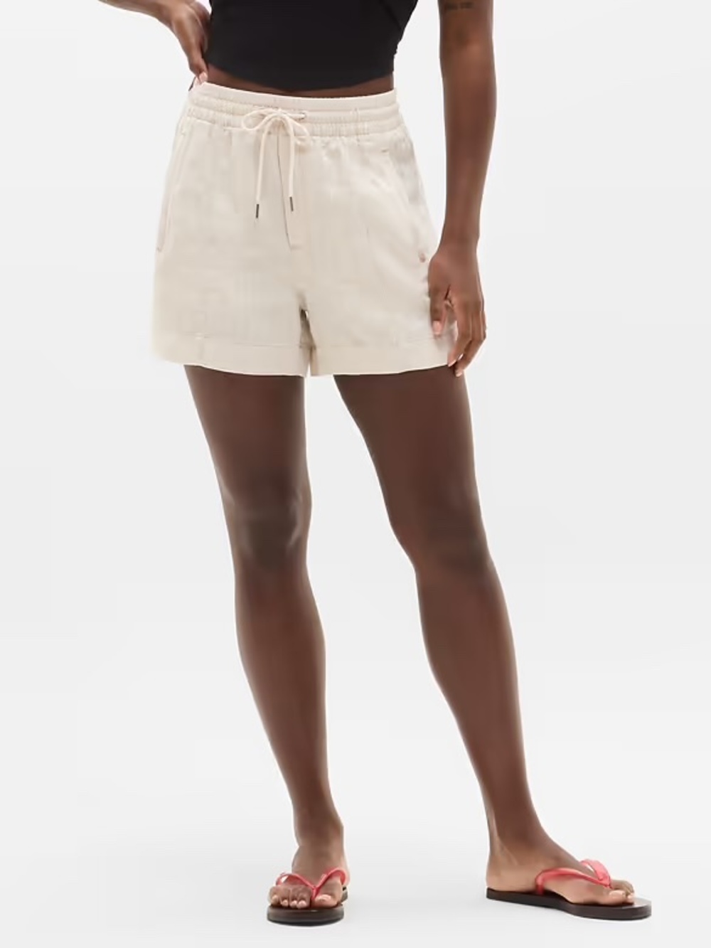 Athleta Retreat Linen Drawstring Shorts Oatmeal XS Womens NWT